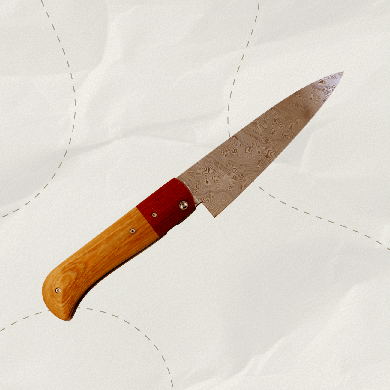 Photo du couteau Esperluète avec lame en Damas ouvert vue de côté