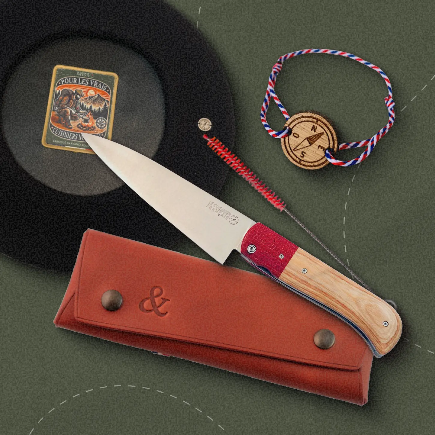 Pack composé d'une esperluète, son écouvillon, son étui cuir, le béret LCF et le bracelet LCF 